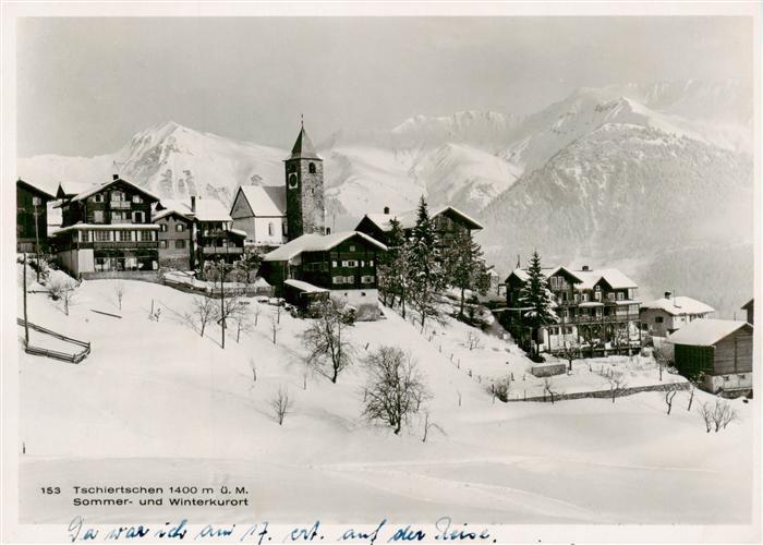 Tschiertschen GR Ortsansicht mit Kirche Sommer- und Winterkurort im Winter