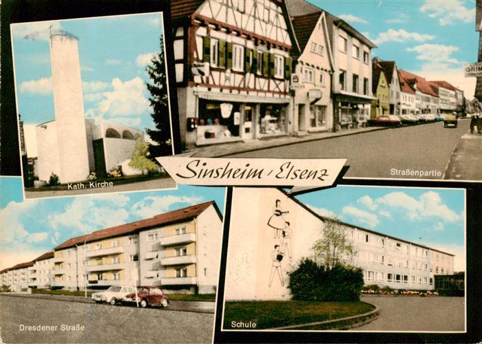 Sinsheim Elsenz Kath Kirche Strassenpartie Dresdner Strasse Schule
