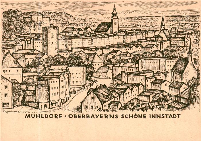 Muehldorf  Inn Stadtansicht Zeichnung