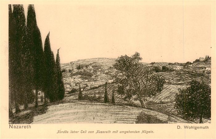 Nazareth  Israel Nordoestlicher Teil mit umgebenden Huegeln Zeichnung