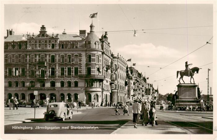 Haelsingborg Helsingborg Sweden Jaernvaegsgatan med Stenbocksstatyn