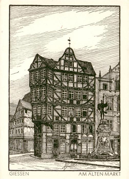 Giessen Lahn Am Alten Markt Zeichnung Kuenstlerkarte