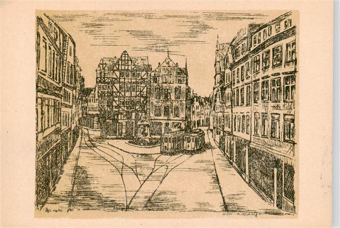 Giessen Lahn Marktplatz Zeichnung Kuenstlerkarte