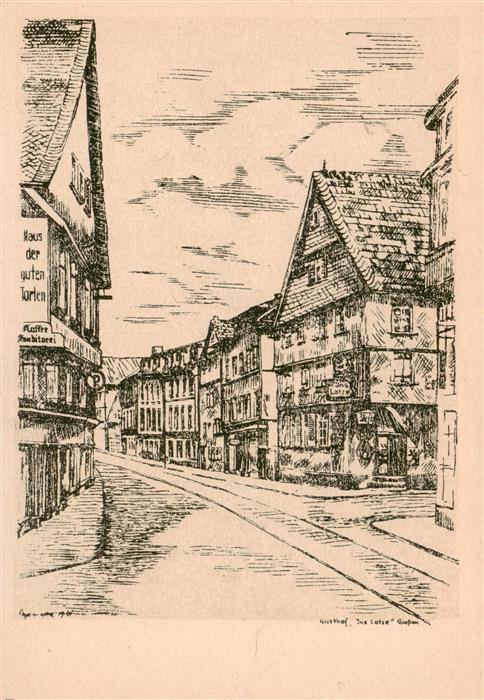 Giessen Lahn Gasthof Ins Lotse Zeichnung Kuenstlerkarte