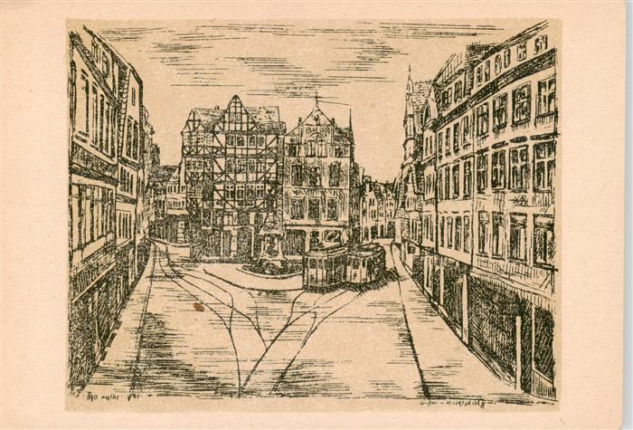 Giessen Lahn Marktplatz Zeichnung Kuenstlerkarte