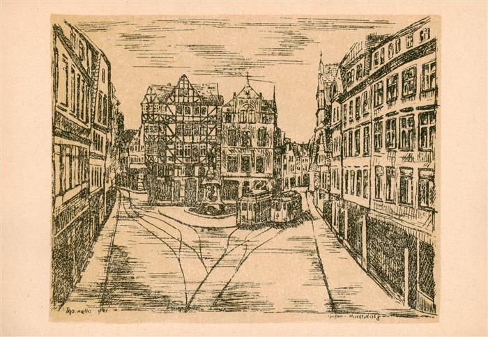 Giessen Lahn Marktplatz Zeichnung Kuenstlerkarte