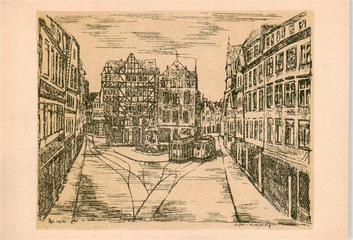 Giessen Lahn Marktplatz Zeichnung Kuenstlerkarte