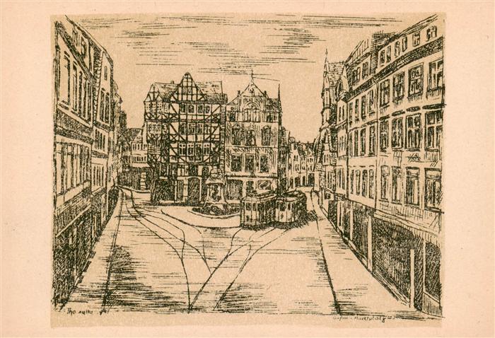 Giessen Lahn Marktplatz Zeichnung Kuenstlerkarte