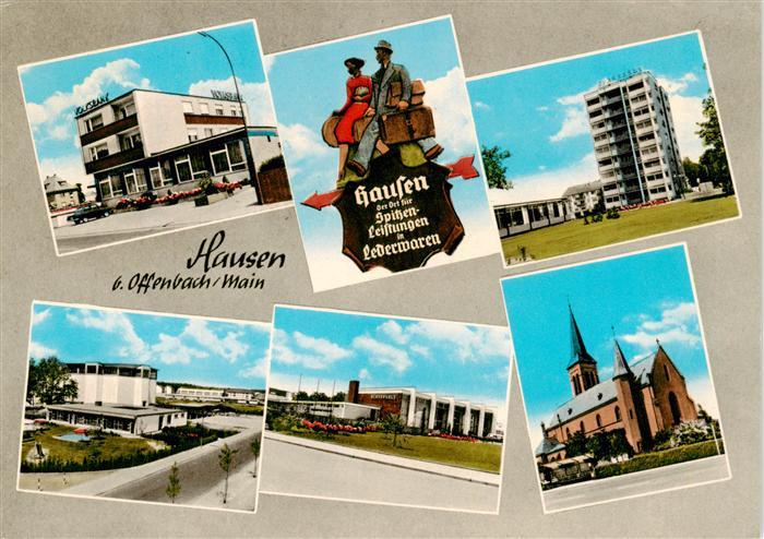 Hausen Offenbach Teilansichten Lederwarenspezialitaeten Kirche Hochhaus