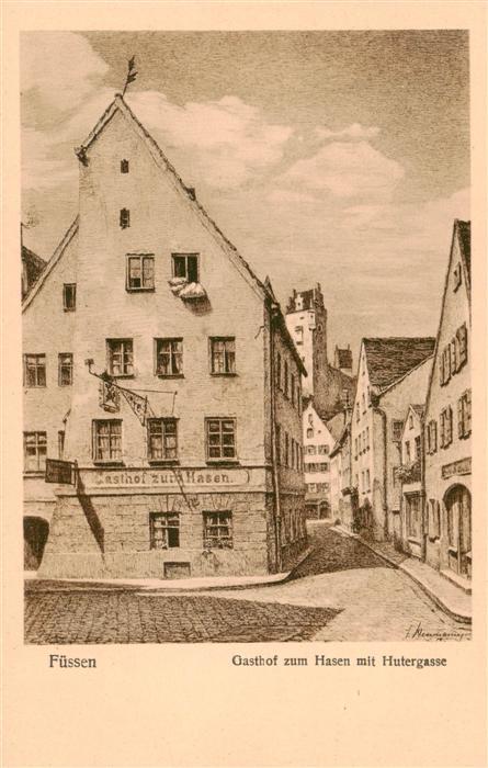 Fuessen Allgaeu Gasthof zum Hasen mit Hutergasse nach Originalradierung J. Neuma