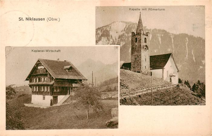 St Niklausen OW Kaplanei Wirtschaft Kapelle mit Roemerturm