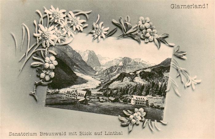 Braunwald GL Sanatorium Braunwald mit Blick auf Linthal