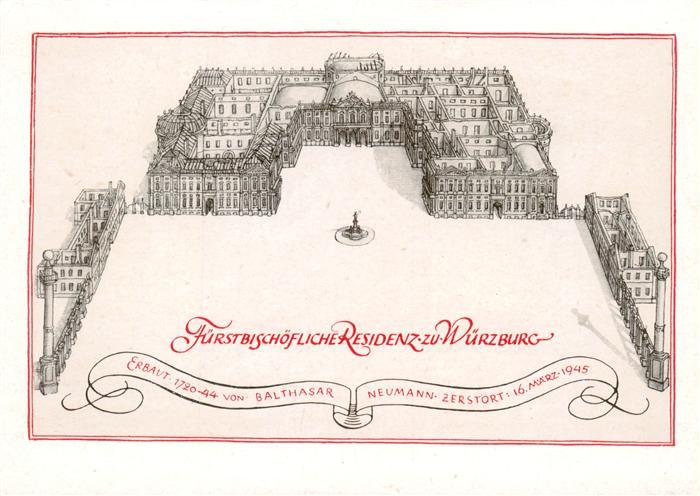 Wuerzburg Bayern Fuerstbischoefliche Residenz zerstoert am 16 Maerz 1945 Zeichnu