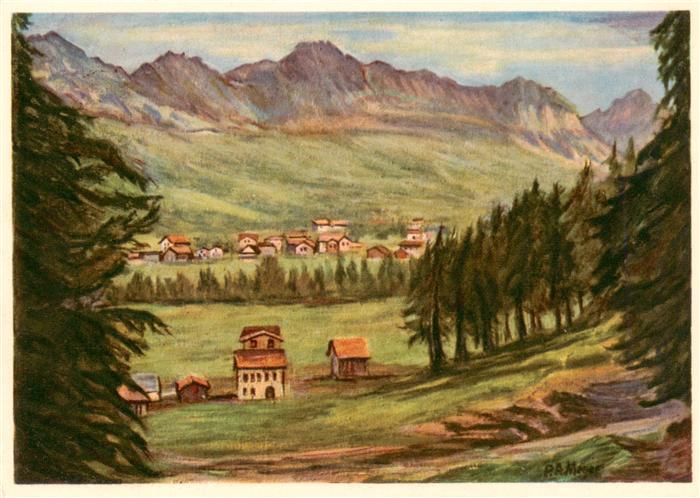 Churwalden GR mit Parpaner Hoerner Kuenstlerkarte