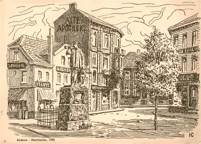 BOCHUM  CITY Marktplatz 1930 Zeichnung