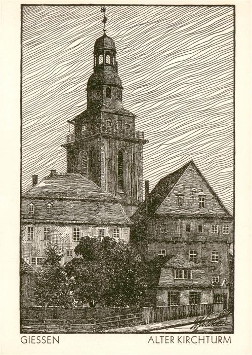 Giessen  Lahn Alter Kirchturm Kuenstlerkarte
