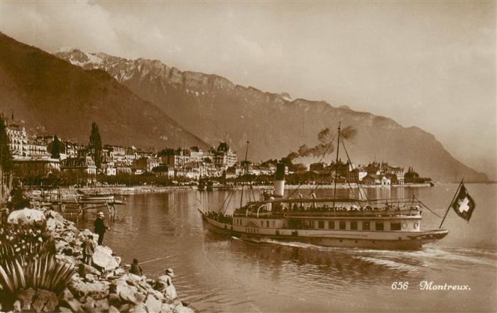 Montreux VD Panorama mit Dampfer