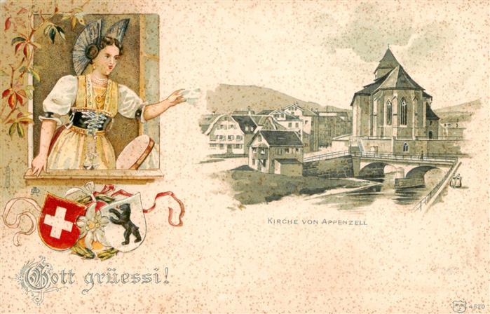 Appenzell IR Kirche Trachtenmaedchen