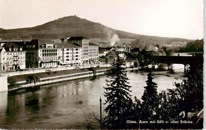 Olten SO Aare mit Saeli und alter Bruecke