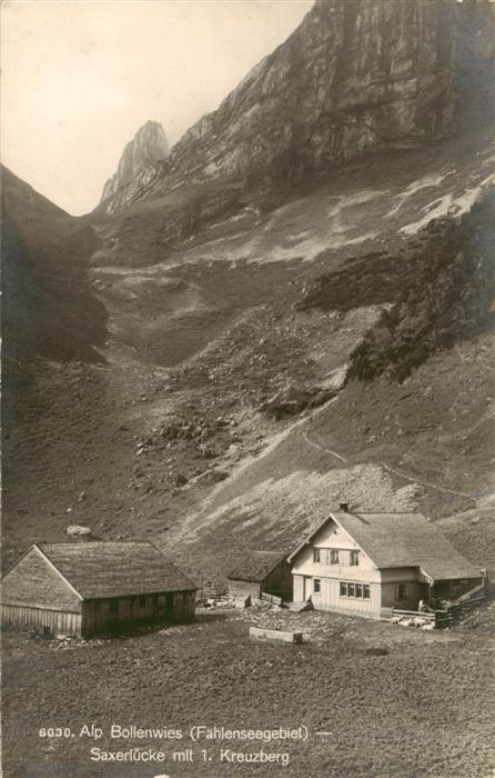 Bollenwies 1471m Berggasthaus Faehlensee IR Saxerluecke mit erstem Kreuzberg