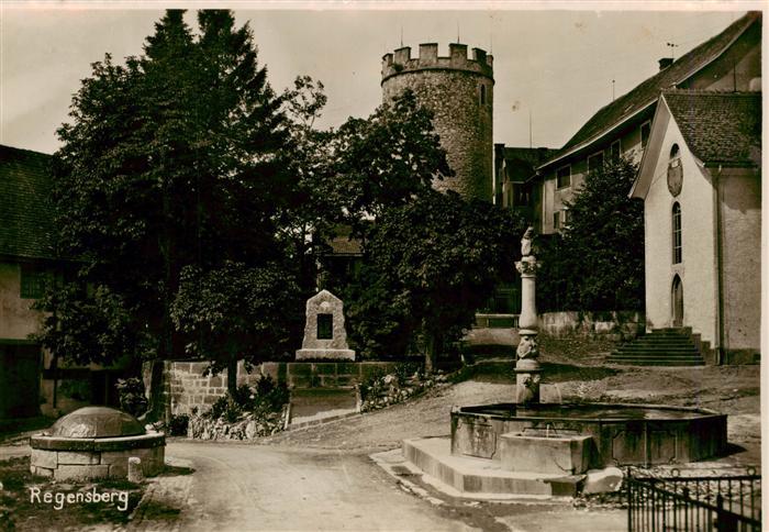Regensberg Dielsdorf ZH Dorfmotiv mit Brunnen und Burgturm