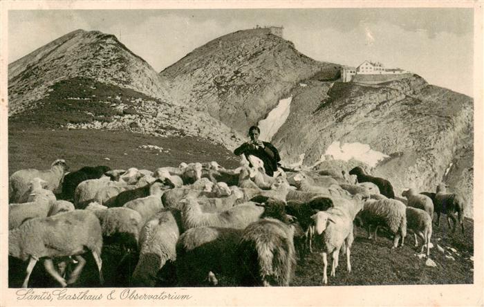 Saentis 2504m AR Berggasthaus und Observatorium Schafhere Bergbauer Appenzeller