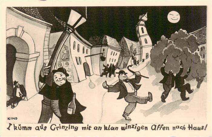 Grinzing Doebling Wien AT Naechtliche Zecher Karikatur