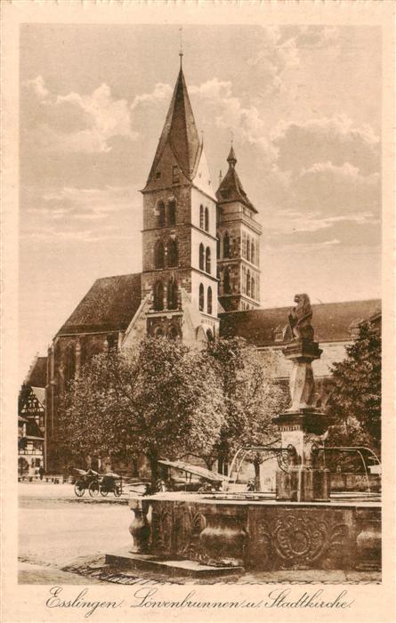 Esslingen  Neckar Sonnenbrunnen und Stadtkirche
