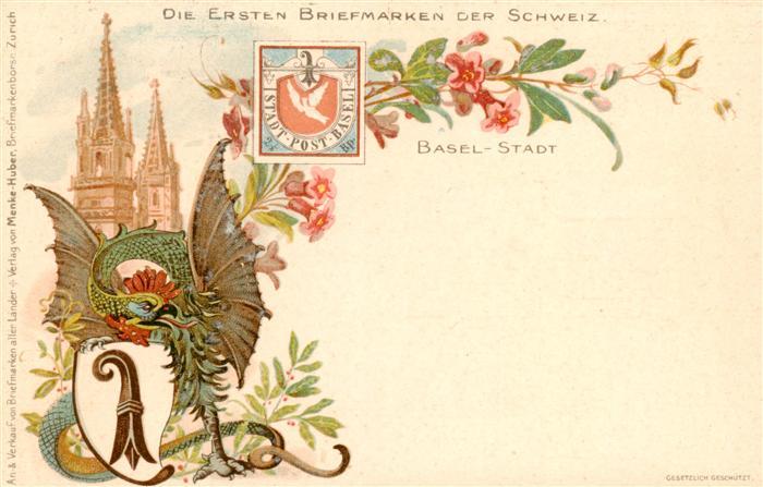 Basel BS Die ersten Briefmarken der Schweiz Kuenstlerkarte