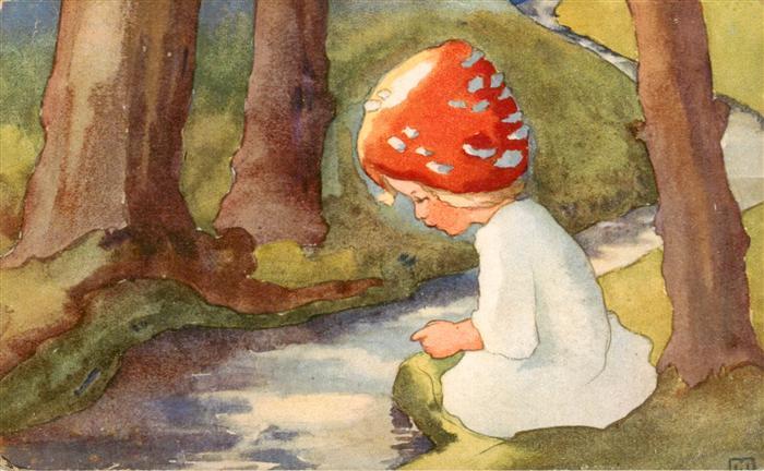 WEBER Mili (1891-1978) Kuenstlerkarte Rotkaeppchen