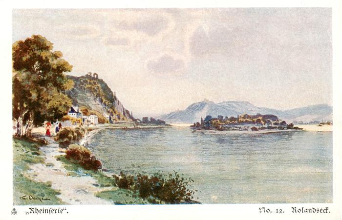 Rolandseck Remagen Rheinserie Kuenstlerkarte