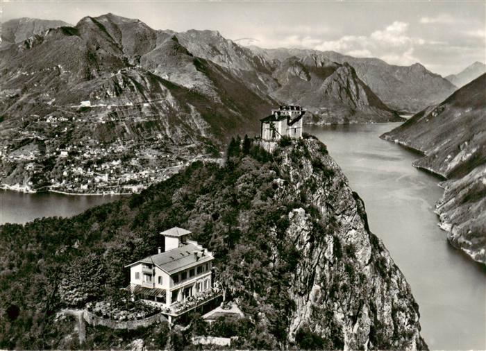 Lugano Lago di Lugano TI Monte San Salvatore Hotel Vetta e Chiesa vista dall aer