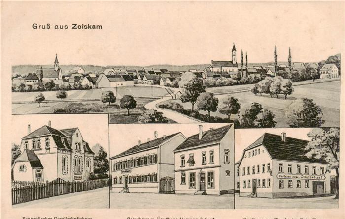 Zeiskam Panorama Teilansichten Gsthaus zur Jaegerlust