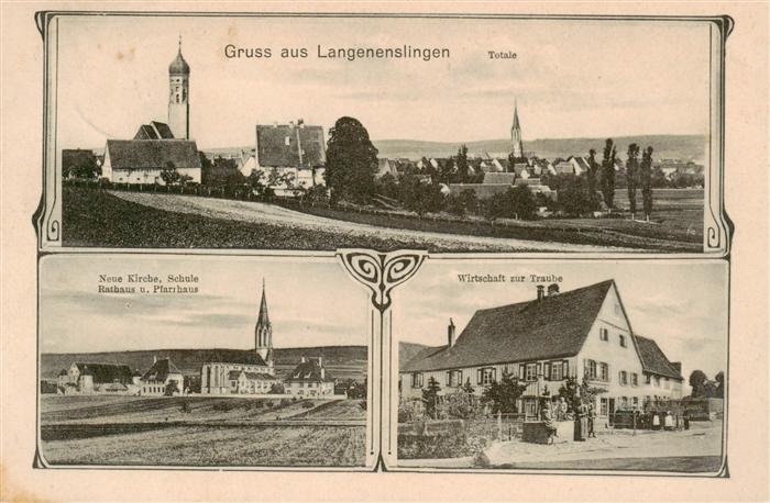 Langenenslingen Panorama Neue Kirche Rathaus Pfarrhaus Wirtschaft zur Traube