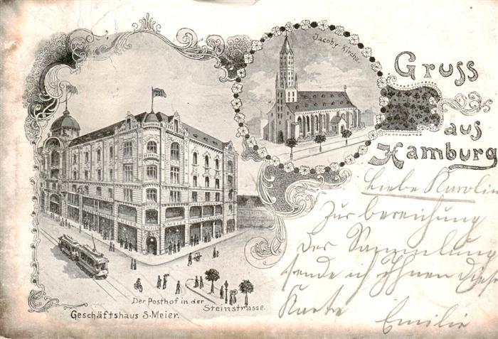 HAMBURG  CITY Posthof in der Steinstrasse Jacoby Kirche Geschaeftshaus Meier