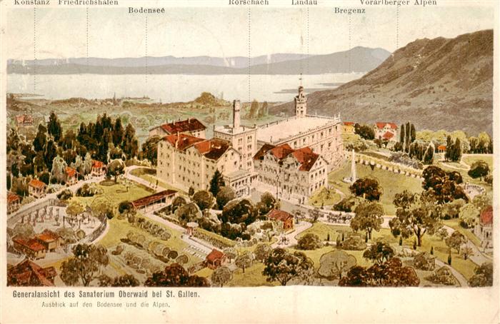 St Gallen SG Sanatorium Oberwaid Bodensee Alpen aus der Vogelperspektive Kuenstl