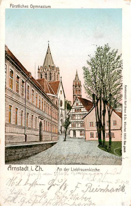 Arnstadt Ilm Fuerstliches Gymnasium Partie an der Liebfrauenkirche Litho