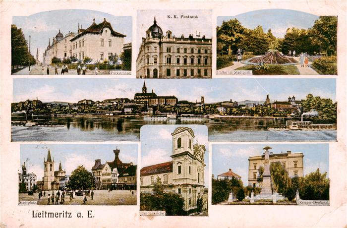 Leitmeritz Litomerice CZ Parkstrasse Postamt Stadtpark Panorama Stadtplatz Kirch