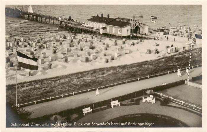 Zinnowitz Ostseebad Blick von Schwabes Hotel auf Gartenanlagen und Strand