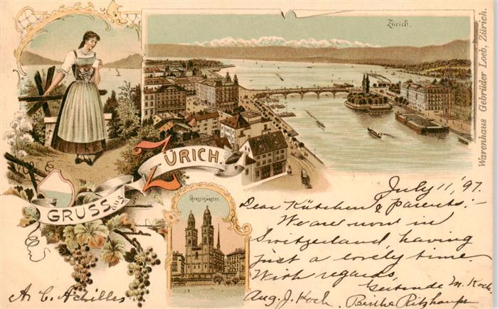 Zuerich  ZH Trachtenmaedchen Limmatpartie Grossmuenster