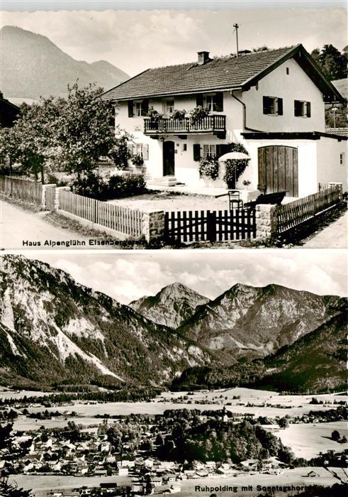 Ruhpolding Bayern Haus Alpengluehn Eisenbergershaus Fliegeraufnahme mit Sonntags