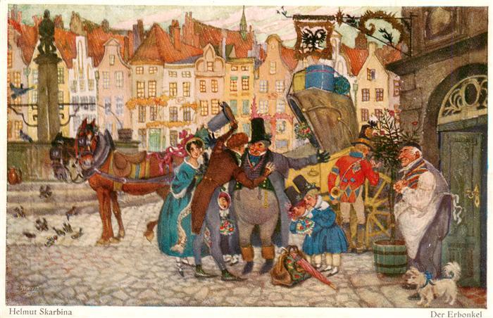 Kuenstlerkarte Der Erbonkel Pferdkustche Hund