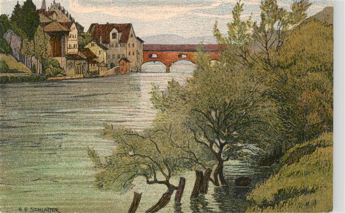Schlatter E.E. Kuenstlerlitho Brücke Fluss