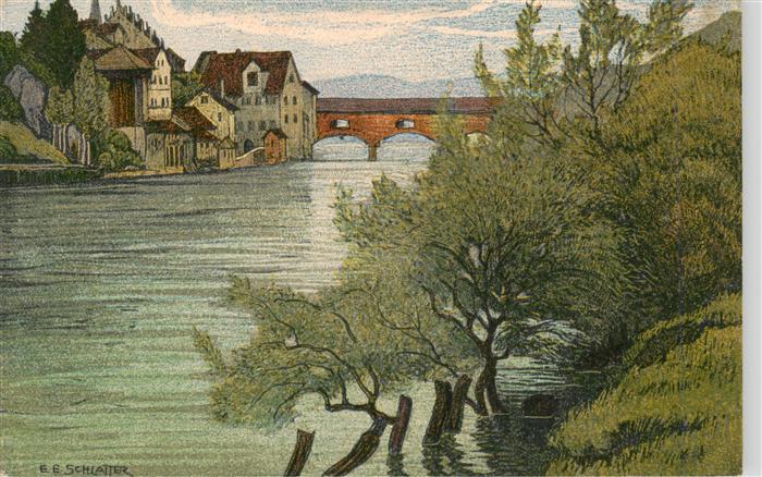 Schlatter E.E. Kuenstlerlitho Bruecke Fluss