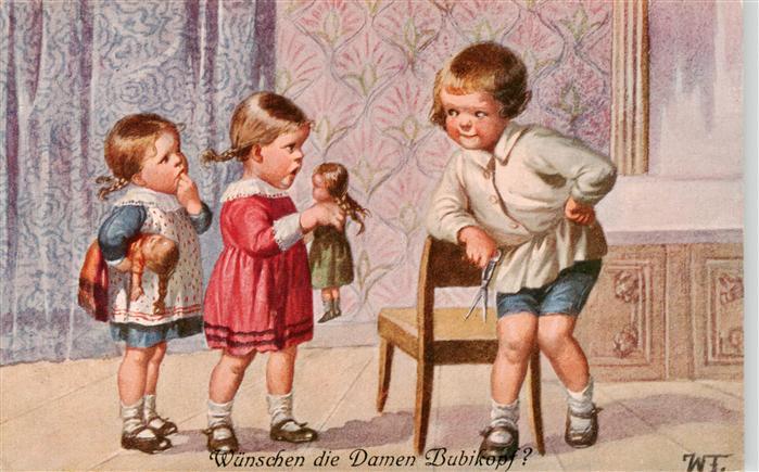 Fialkowska Wally Kuenstlerkarte 1527 Kinder Puppen Stuhl