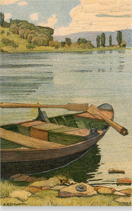 Schlatter E.E. Kuenstlerlitho Boot Fluss