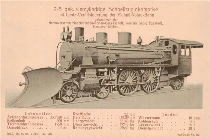 Lokomotive Eisenbahn Railway 2/85 gek.Viercylindrige Schnellzug Hannover