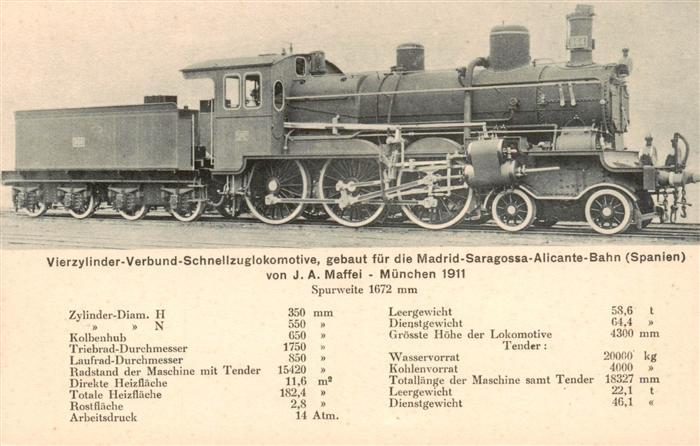 Lokomotive Eisenbahn Railway Vierzylinder-Verbund-Schnellzug J.A.Maf