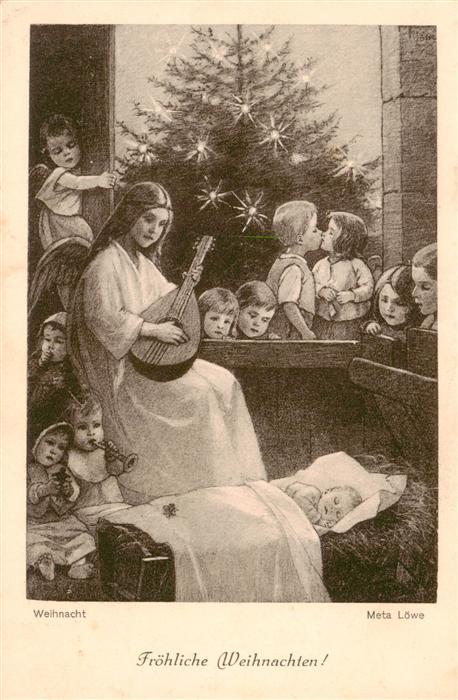 Loewe Meta Kuenstlerkarte Weihnacht Gitarre Engel Kinder