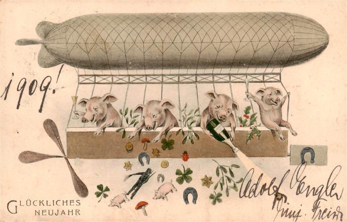 Neujahr Annee New Year Schweine Luftbalon